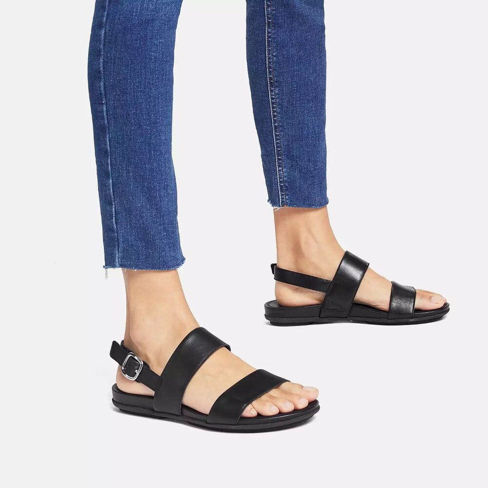 FitFlop Gracie Leather Back-Strap Slingback Sandals All Black Womens Size 11